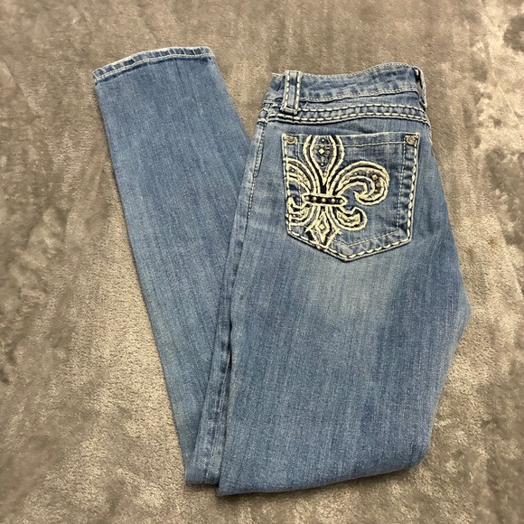 Miss Me Embellished Fleur De Lis Skinny Jeans Size 27 Rhinestone Distressed - Picture 7 of 12